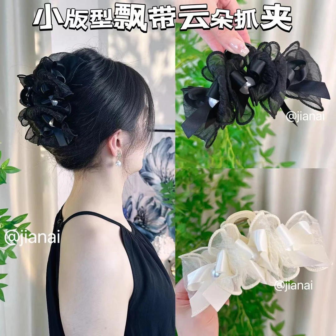 法式褶皱泡泡纱新款抓夹发饰优雅蝴蝶结发饰超仙