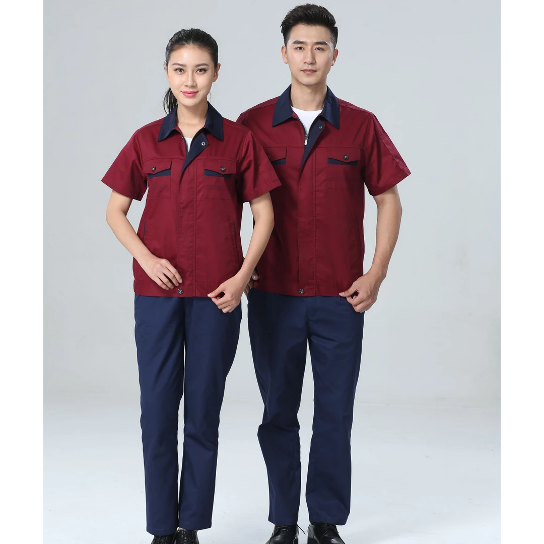 夏季短袖工作服套装男女薄款耐磨劳保服工厂车间上衣工装半袖