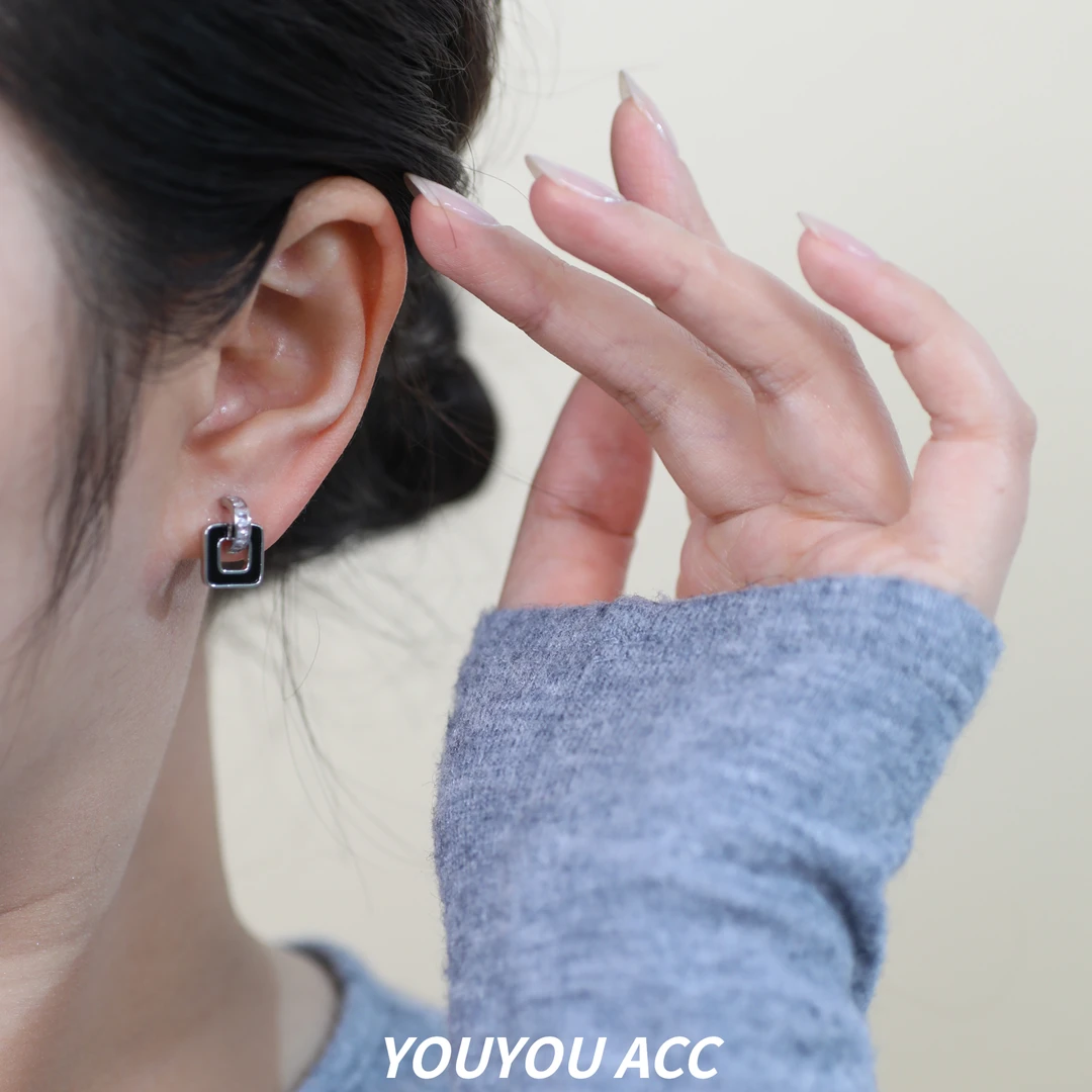 YOUYOU ACC 铜合金耳饰 自留！黑釉几何耳环设计感耳饰黑色女402