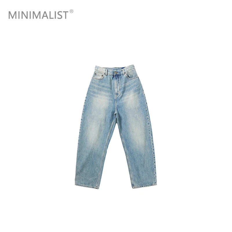 极限民《叙舟》四季休闲直筒水洗牛仔蓝色简约显瘦长裤W4403N0103