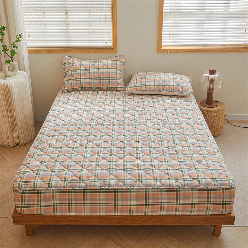 新款A类100全棉色织水洗棉夹棉床笠学生宿舍床单床上用品套件