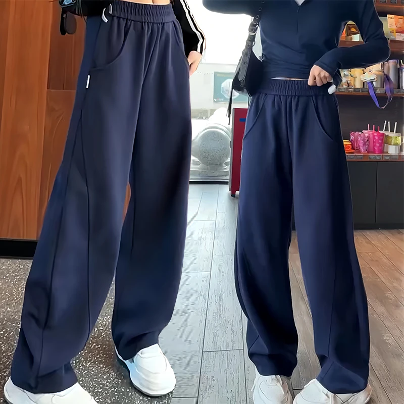 高腰松紧腰阔腿休闲裤女秋季新款时尚显瘦宽松拖地裤垂感长裤子