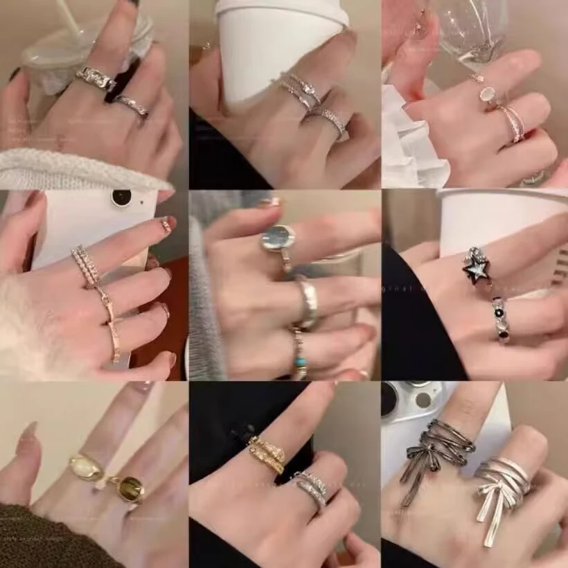 铜合金合成锆石戒指 J0系列时尚百搭通勤ins简约戒指项链