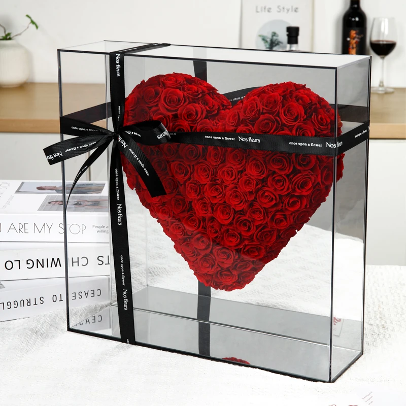 高级永生花正品真花镜面爱心花盒圣诞节情人节生日礼品送闺蜜女友