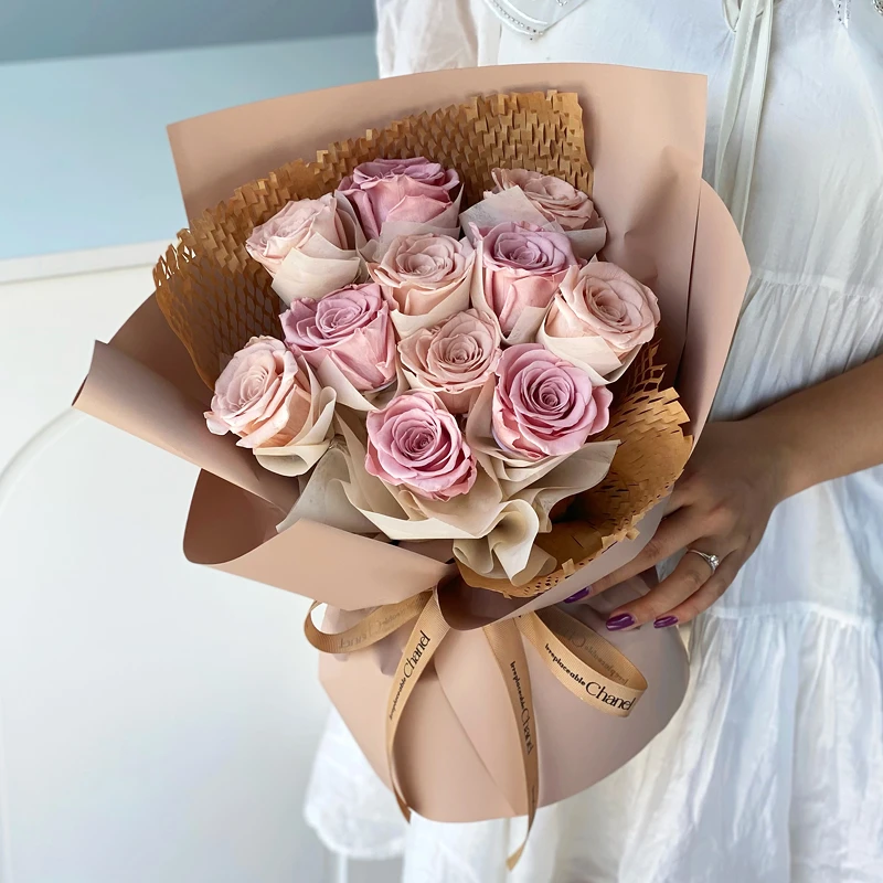 永生花卡布奇诺玫瑰花真花混搭花束高级感生日礼物送女友闺蜜爱人