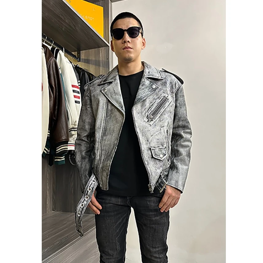 WDF海宁真皮皮衣2022秋冬新款做旧皮头层牛皮夹克男宽松休闲外套