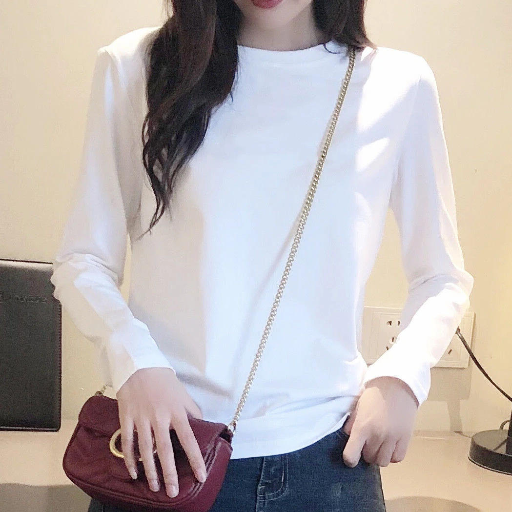 新疆纯棉T恤男女白色T恤男女圆领简约上衣长袖打底衫长袖T恤