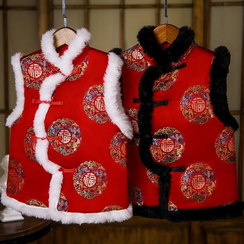 甜甜圈儿新款男童马甲背心外套无袖夹棉秋冬中国风唐装外套拜年服