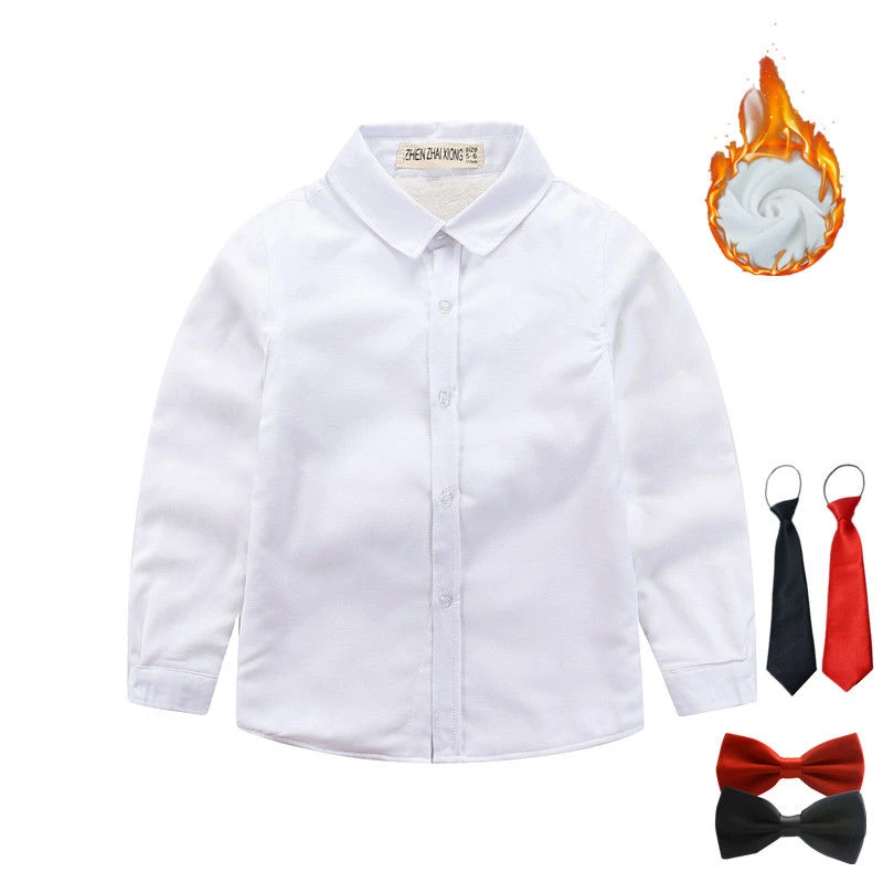 甜甜圈儿男女童秋冬加绒加厚衬衫儿童白衬衣小学生白色演出服校服