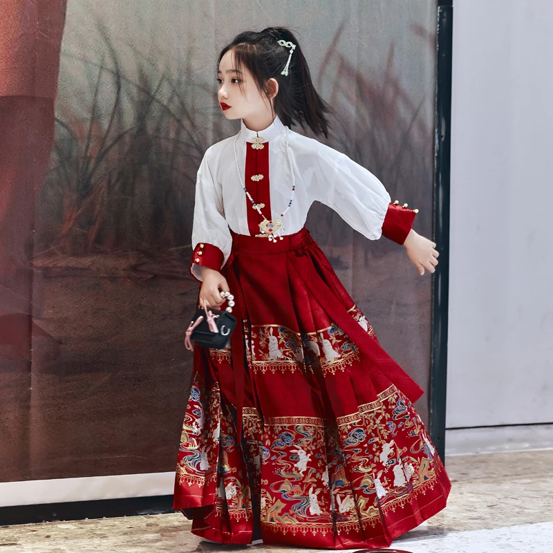 甜甜圈儿明制改良汉服女童马面裙儿童春秋季唐装民族古风汉服中国