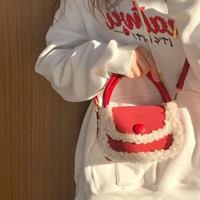 秋冬毛毛包女2025 新款复古韩版少女手提小方包百搭ins单肩斜挎包