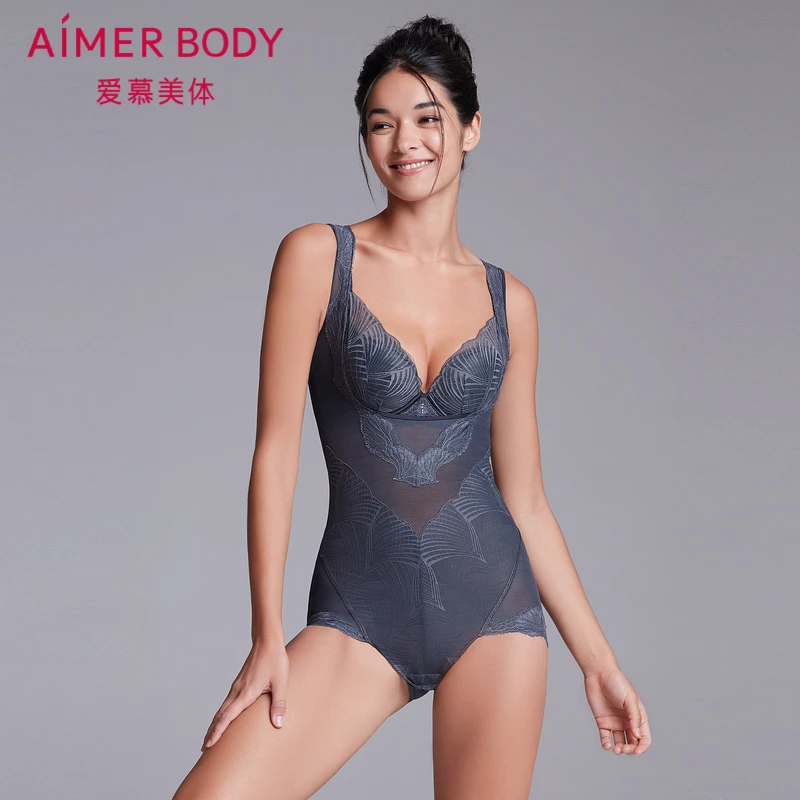 爱慕AIMER 胶原美塑连体平角塑身提臀托胸聚拢美体衣女士AD350191