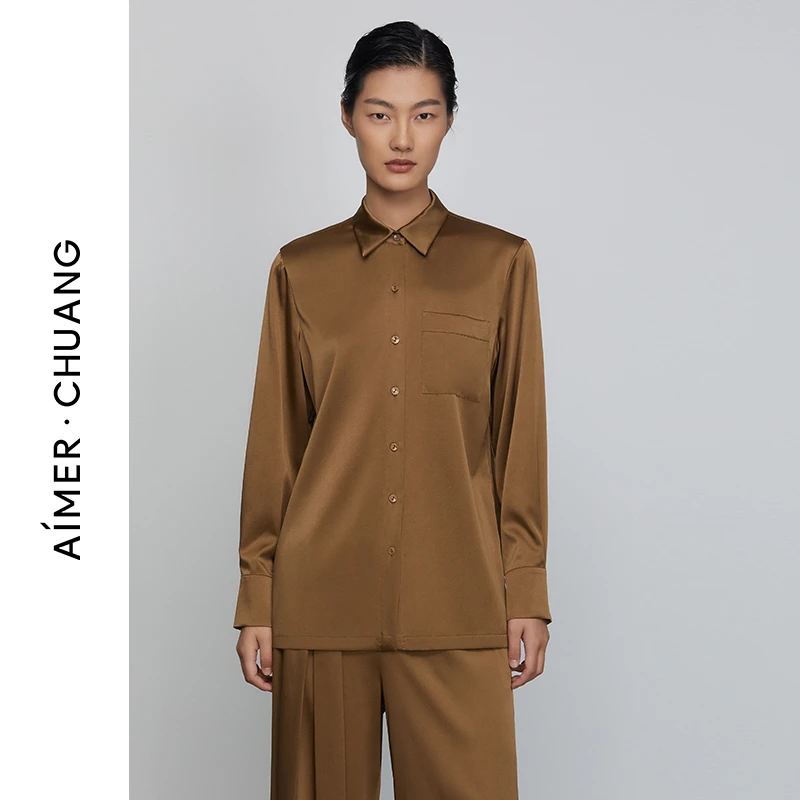 AIMER/爱慕CHUANG睡衣女可外穿休闲家居长袖衬衫翻领简约CA810133