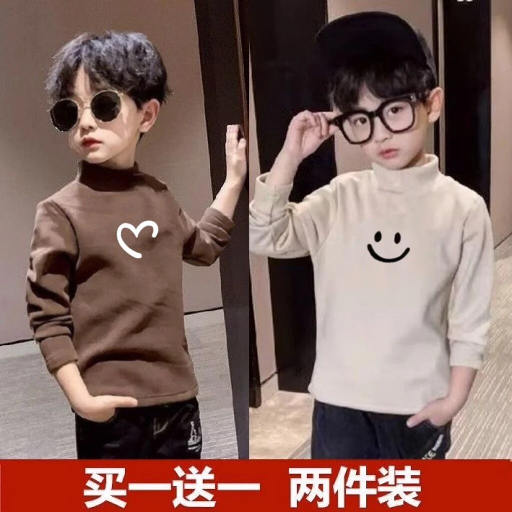 儿童T恤德绒半高领秋冬男童百搭打底衫中小童宝宝儿童单衣帅上衣