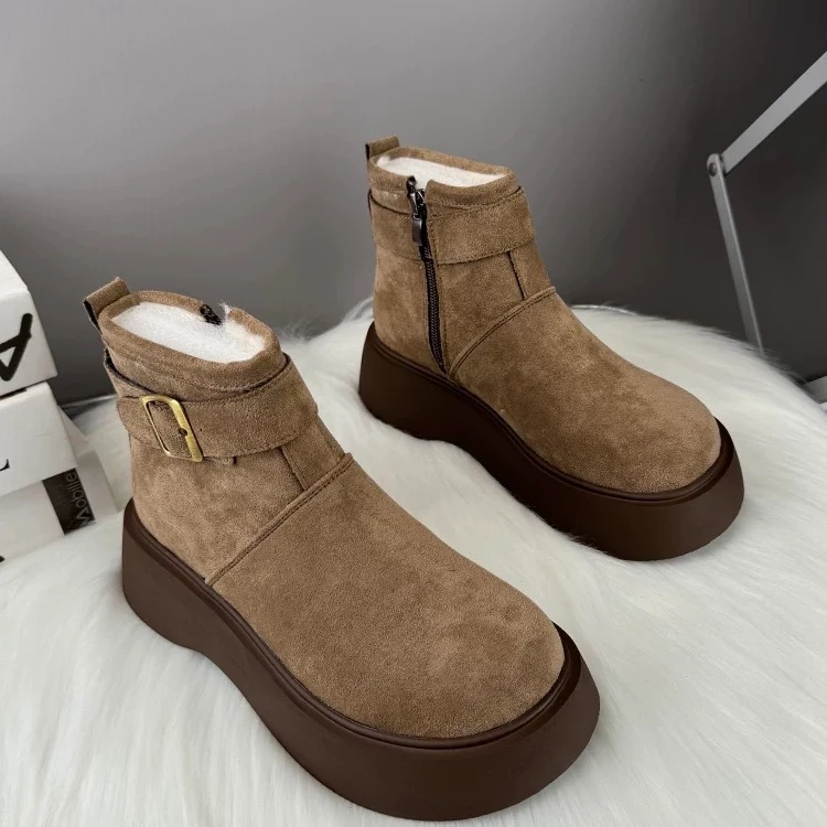 勃肯2025春冬季新款百搭保暖厚底防滑短靴加绒加厚2892