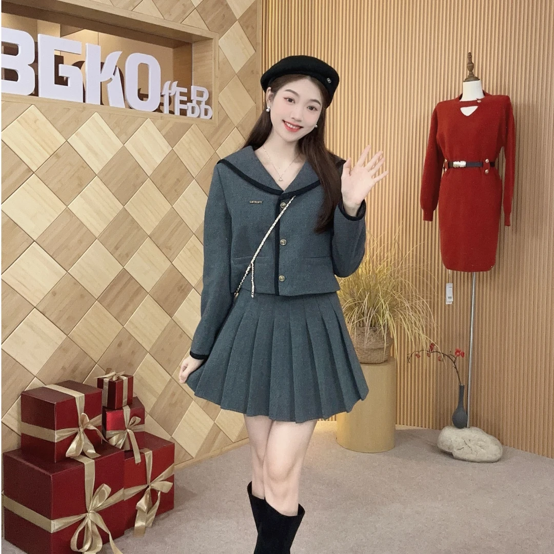 碧高小个子女装 新款冬季小香风气质长袖显瘦呢绒上下套裙