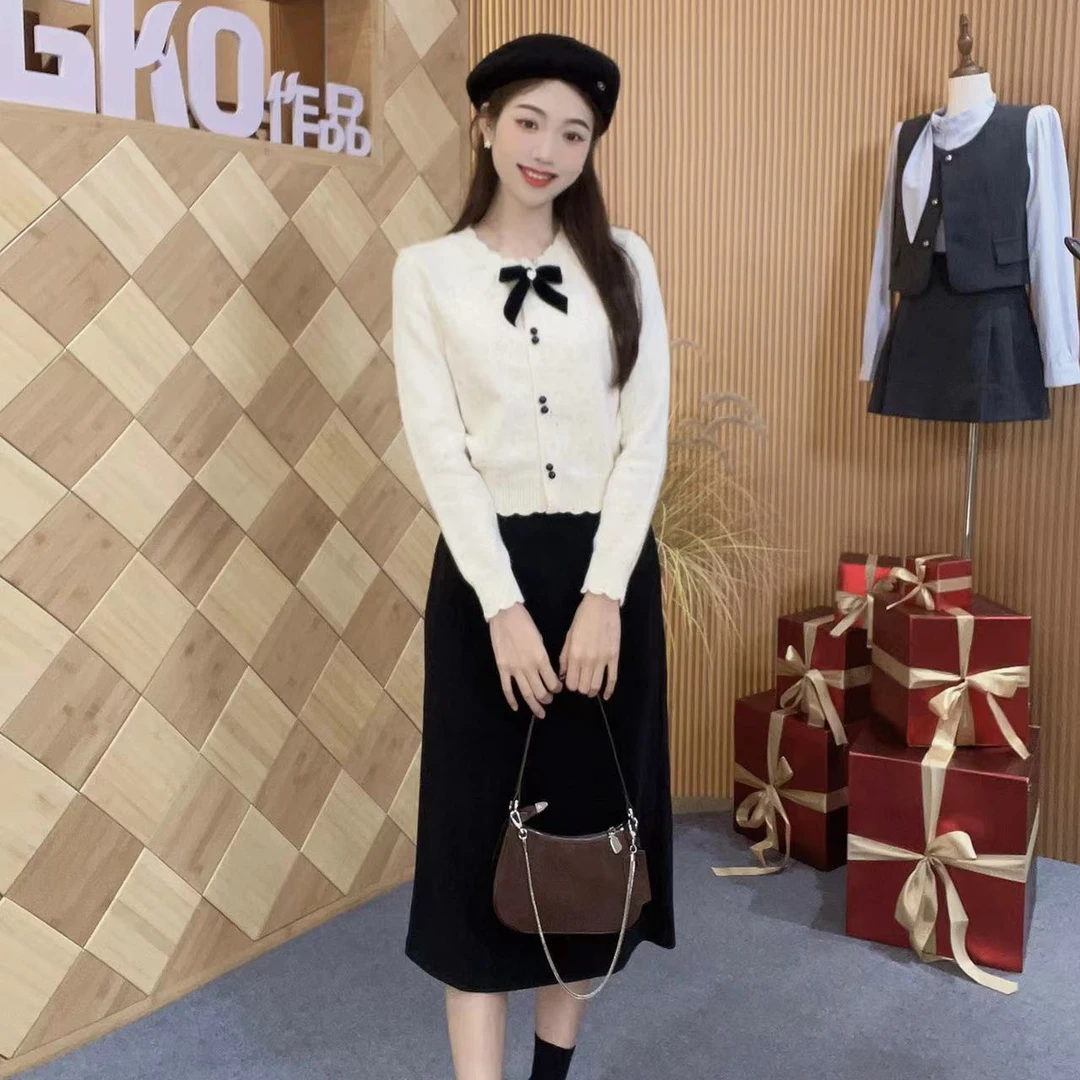 碧高小个子女装 法式小香风气质媛淑温柔毛织上下套装裙