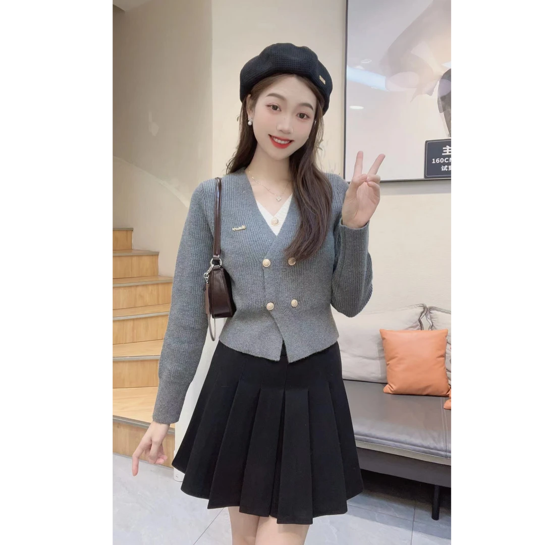 碧高小个子女装 秋冬时尚设计感假两件气质通勤毛织外套