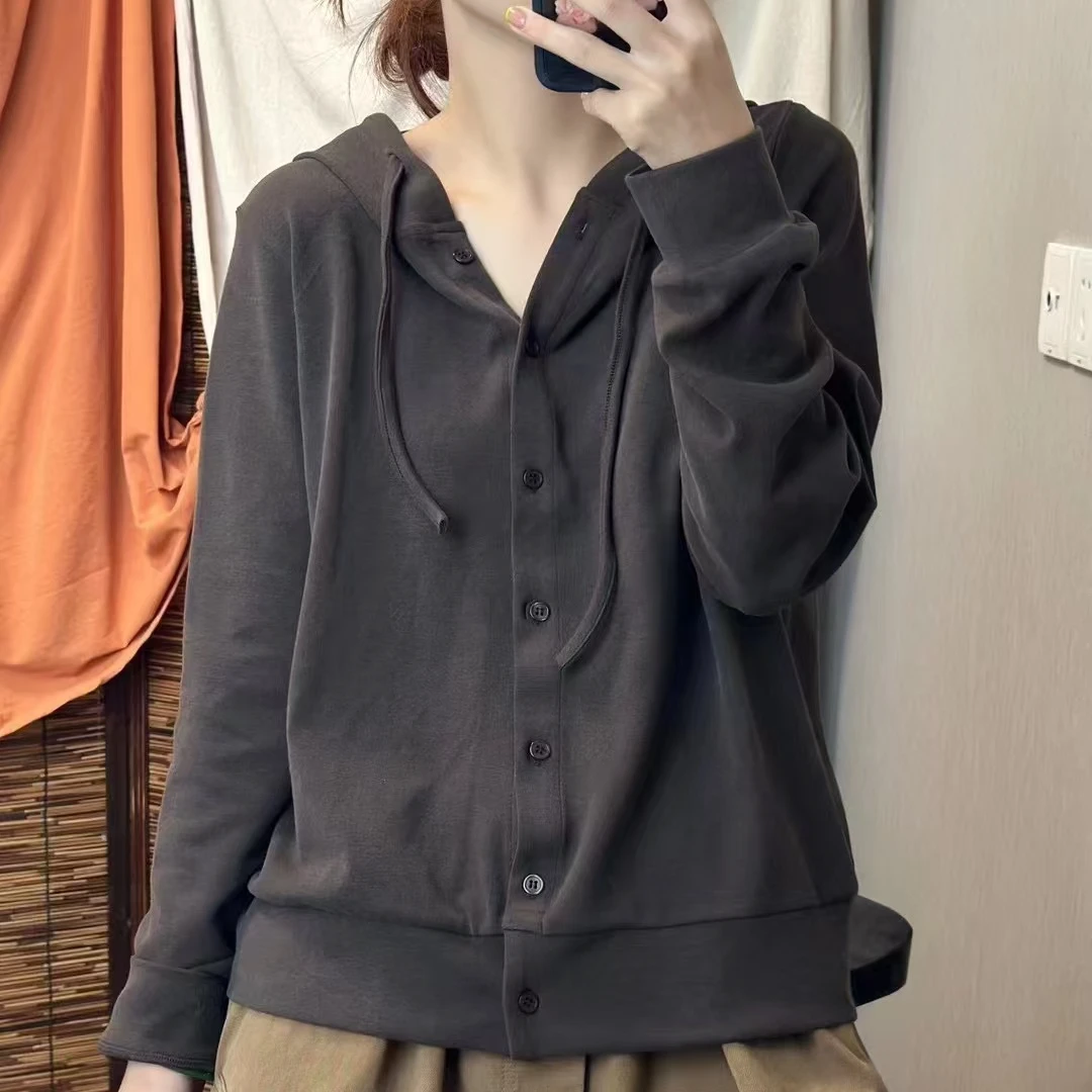 邂逅her 2024秋季新款长袖休闲百搭连帽纯色时尚简约显瘦开衫