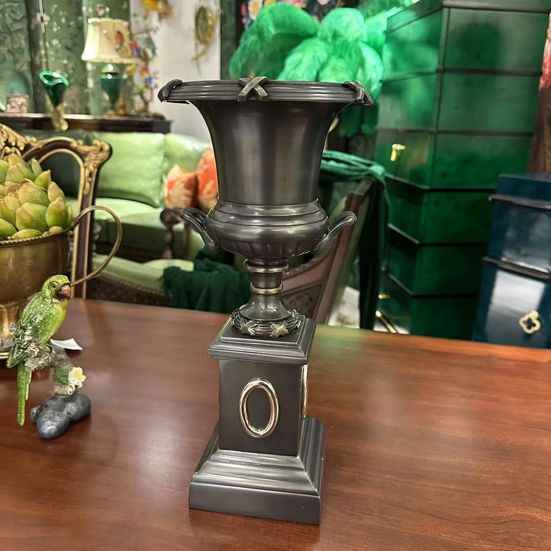 【欧美外单】DG1023欧式黑色四方座花插客厅玄关摆件