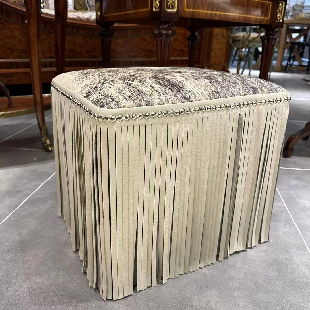 【欧美外单】实木+牛皮 流蝾苏皮墩 38*45*40