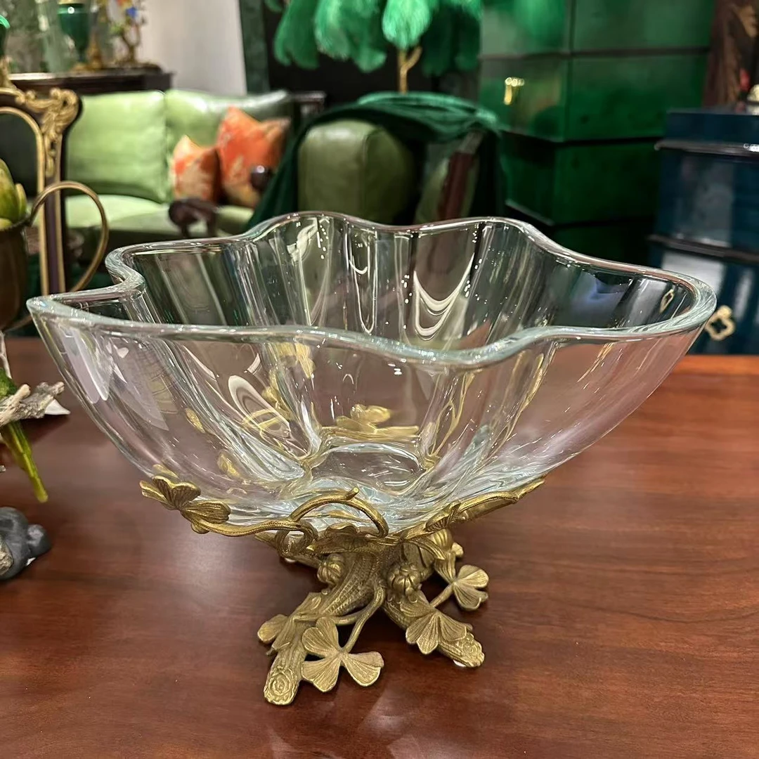 【欧美外单】DG1027欧式复古装饰果盆客厅摆件（玻璃+铜）