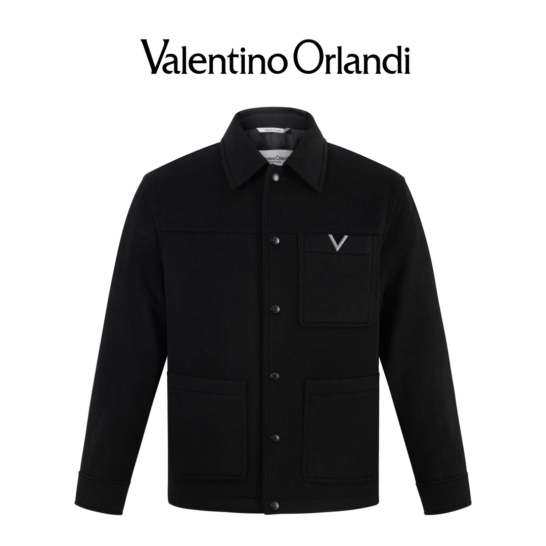 Valentino orlandi男士秋冬B版简约商务金属V标绵羊毛毛呢外套