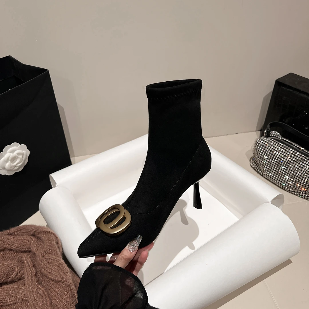 sendijia/森迪加2025秋冬新款弹力靴时尚金属扣细跟高跟瘦瘦靴