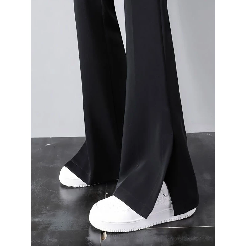 开叉黑色西装微喇裤女2025春秋季新款高腰显瘦显腿长垂感喇叭裤女