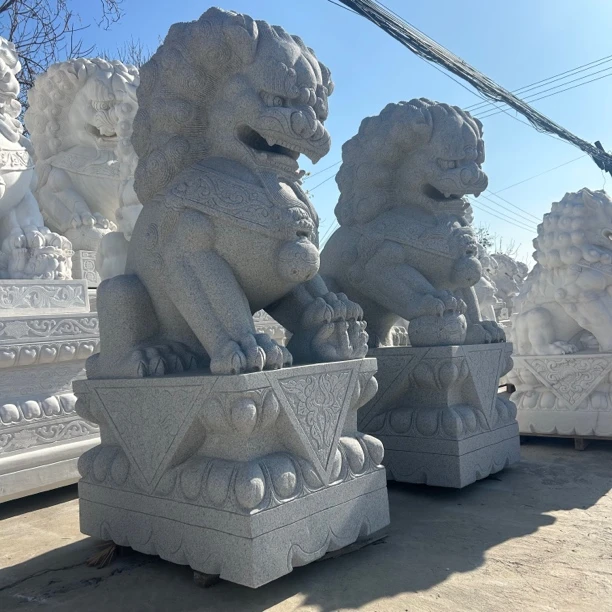 花岗岩石狮子一对大型石头狮子汉白玉寺庙祠堂门口石雕青石狮摆件