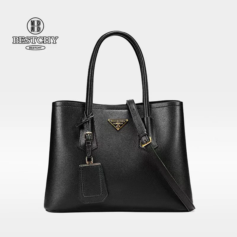 Bestchy/栢思琦轻奢时尚百搭女士黑色托特包单肩手提包包-02