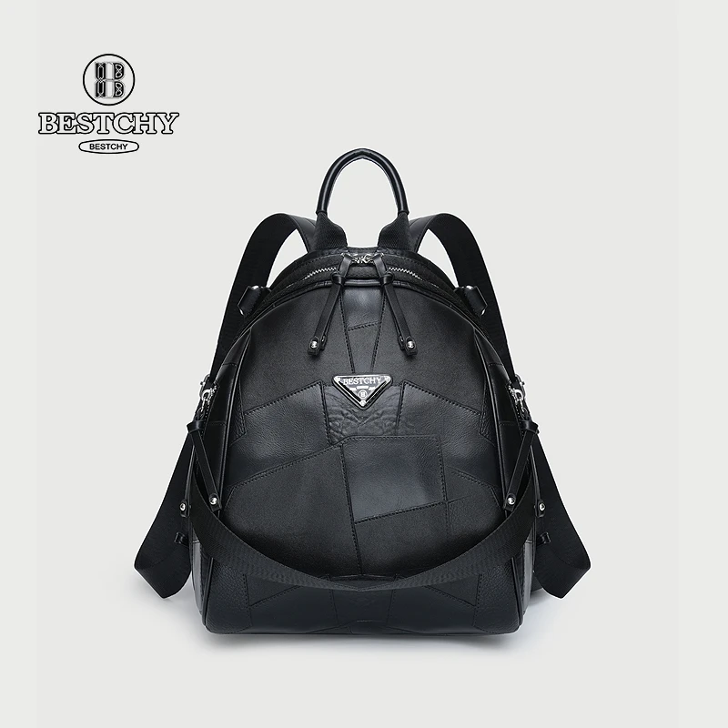 【Bestchy/栢思琦】韩版时尚潮流简约黑色双肩包5025