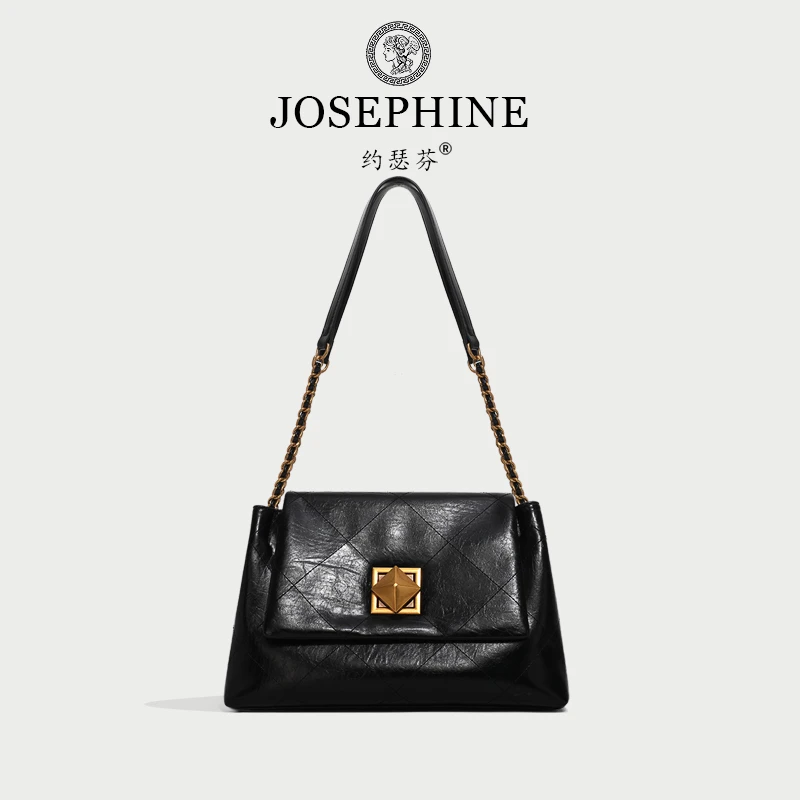 【Josephine/约瑟芬】轻奢时尚百搭女士黑色菱格单肩包5297