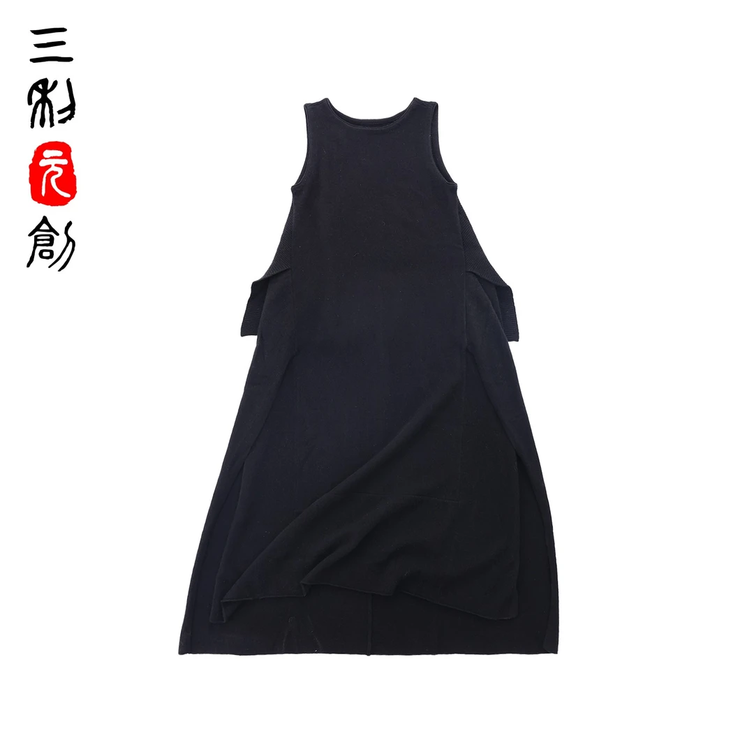 三利元创—“风度Lady”设计感轻奢气质山羊绒圆领无袖连衣裙4382