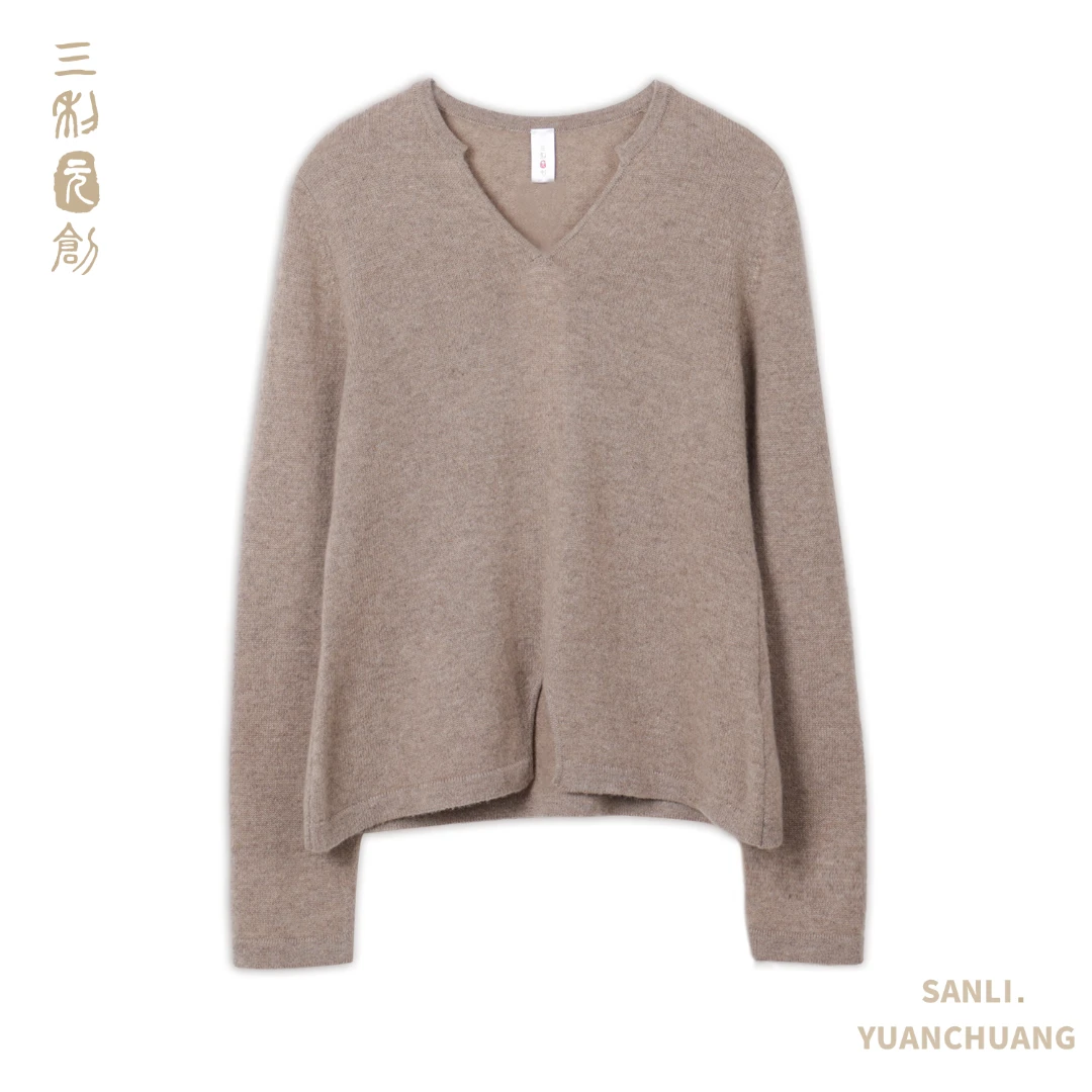 三利元创【福】100%山羊绒保暖时尚设计款开叉针织衫5241
