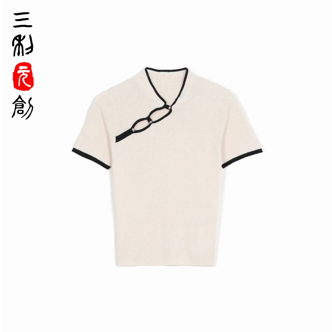 三利元创【NO退NO换】【春夏福利】夏季桑蚕丝羊绒中式斜襟套衫5165