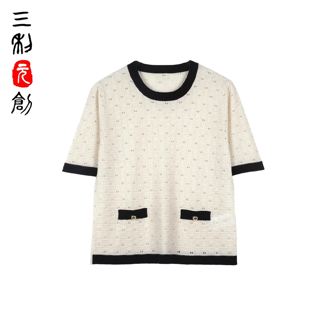 三利元创【S】CHA*EL春夏高级精纺桑蚕丝羊绒经典小香风针织衫5033