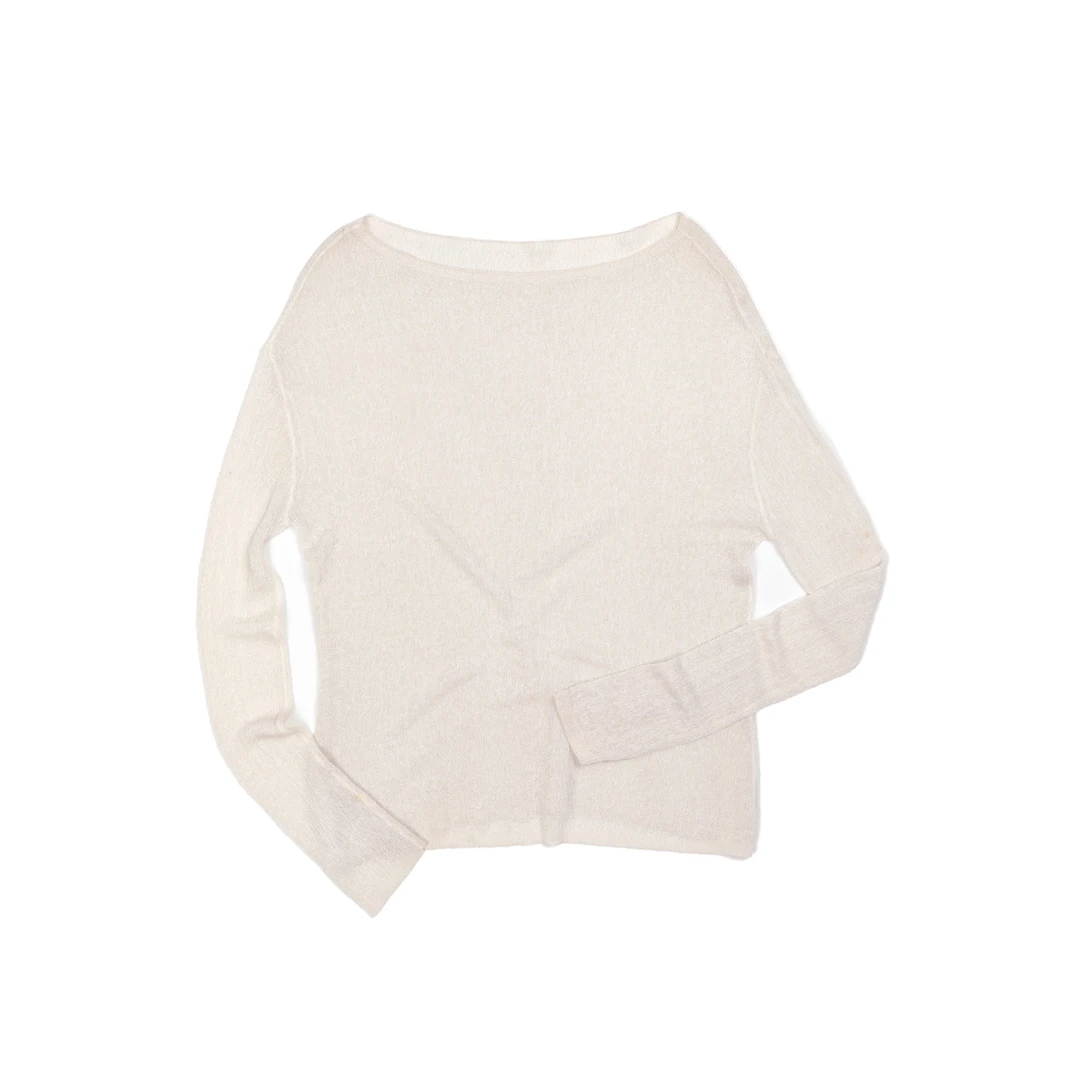 三利元创一字领亚麻长袖针织上衣每个女生喜欢的小性感6007