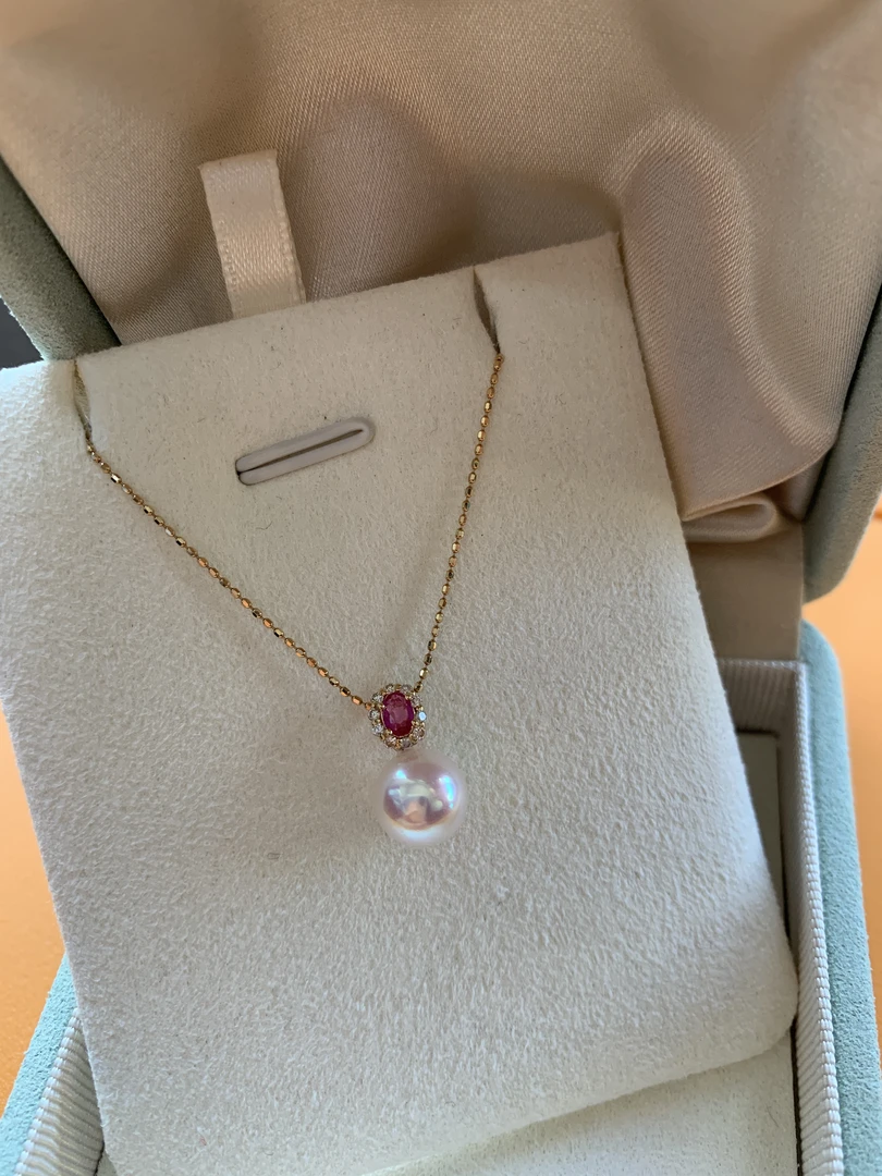海水Akoya红宝石吊坠*极强光*18K金*钻石(不含链）