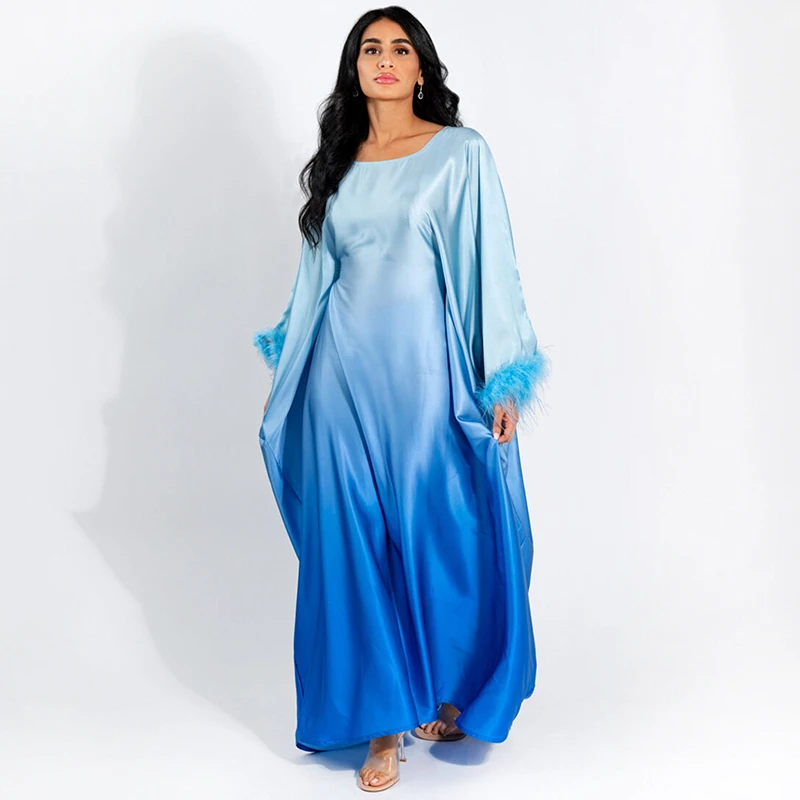 土耳其中东风女式收腰蝙蝠袖连衣裙2024女装渐变色高级阿拉伯长袍