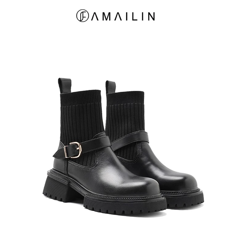 【FAMAILIN】跟高4.5CM/2024新款时尚弹力靴切尔西靴女