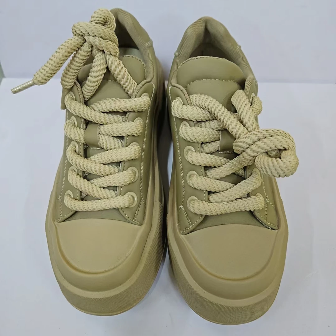 H168-6拼色厚底休闲女士百搭增高粗鞋带板鞋