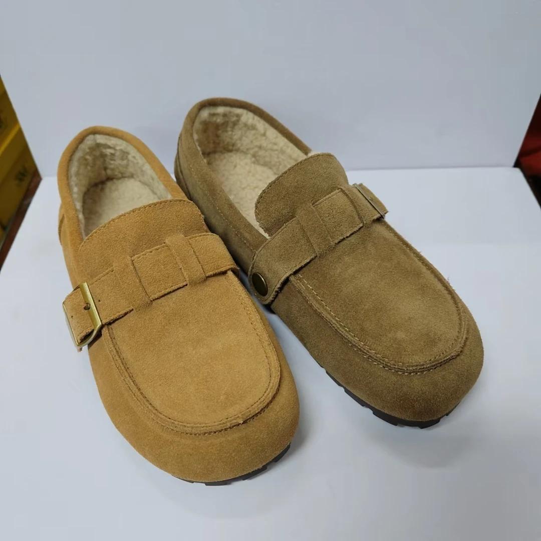 A917-30冬季新款真皮休闲加绒豆豆鞋女百搭保暖