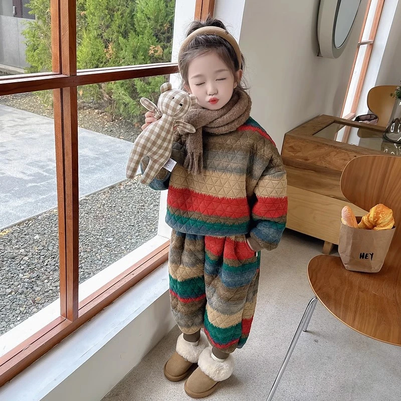 女童加绒套装秋冬季2024新款儿童冬装洋气卫衣宝宝加厚时髦韩版