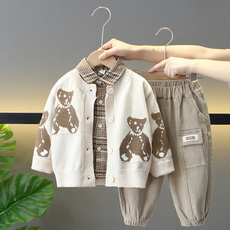 男童装春秋季衬衫套装儿童酷帅时髦2025新款宝宝秋装毛衣三件套潮