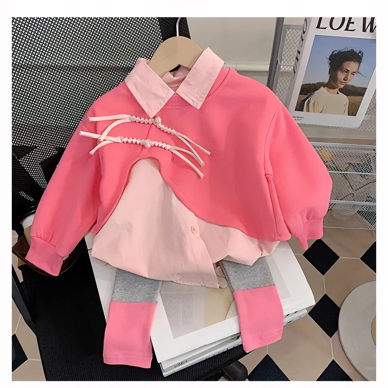 女童秋装套装2024新款洋气儿童衬衫打底裤宝宝两件套衣服春秋