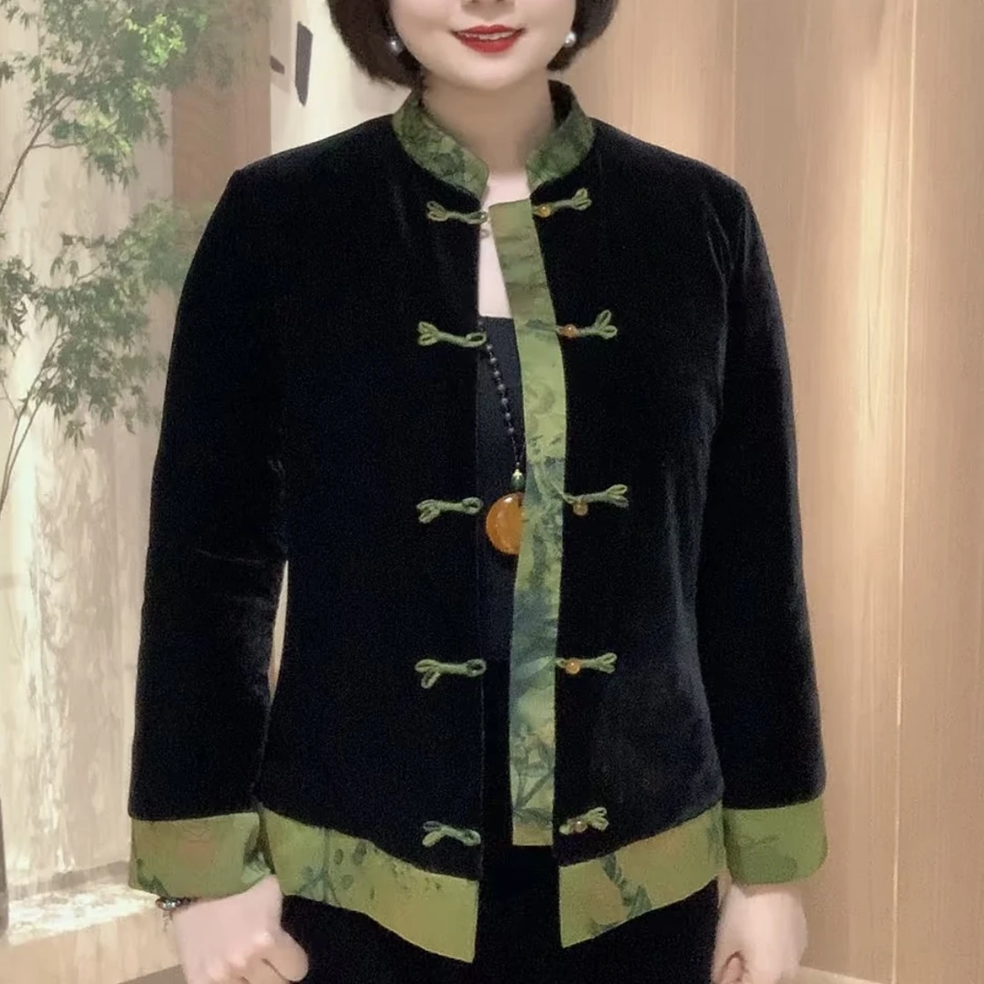 金丝绒加棉盘扣妈妈外套