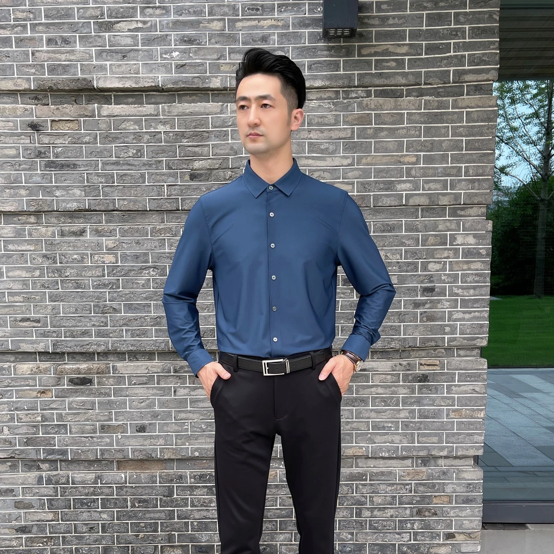 Lshaboni2022年秋季新款桑蚕丝男士休闲衬衫