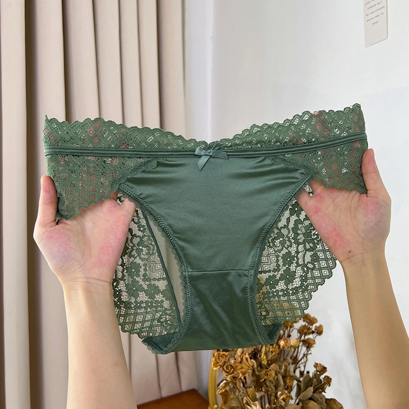 新款法式纯欲蕾丝内裤女高开叉性感透视网纱三角裤头女士透气薄款