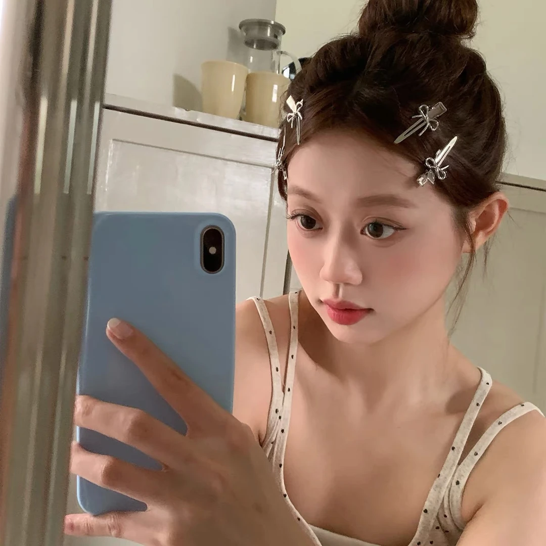 银色蝴蝶结化妆夹基础百搭边夹前额碎发刘海夹无痕发卡少女心发饰